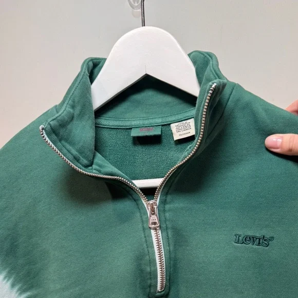 Levi’s Green Quarter Zip Sweatshirt Tie Dye Colorblock Pullover Casual Sweater - Picture 6 of 7